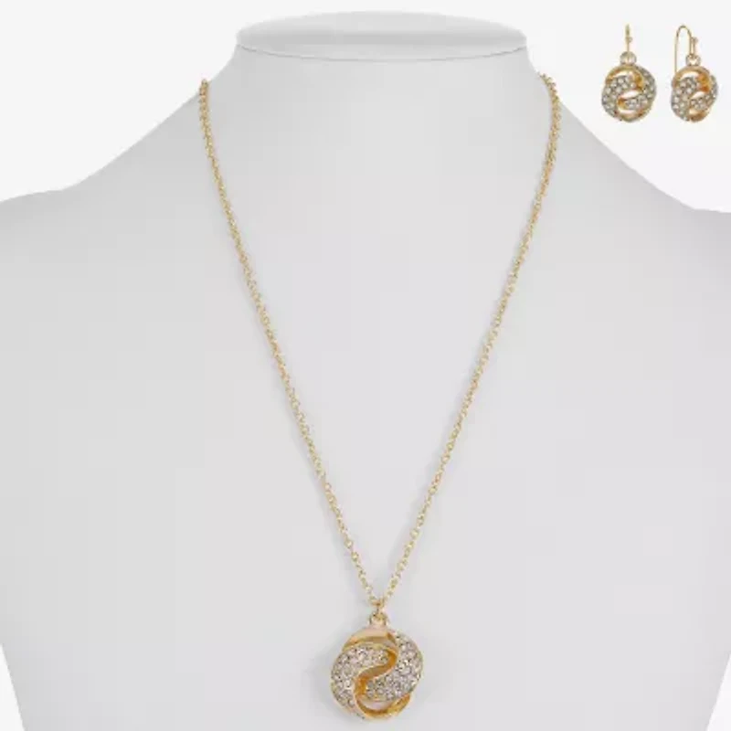 Monet Jewelry Gold Tone Pendant Necklace & Drop Earring Womens Glass Round 2-pc. Jewelry Set