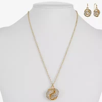 Monet Jewelry Gold Tone Pendant Necklace & Drop Earring Womens Glass Round 2-pc. Jewelry Set