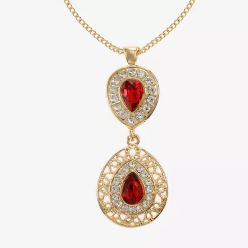 Monet Jewelry Gold Tone Pendant Necklace & Drop Earring Womens Red Glass 2-pc. Jewelry Set