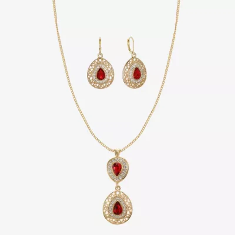 Monet Jewelry Gold Tone Pendant Necklace & Drop Earring Womens Red Glass 2-pc. Jewelry Set