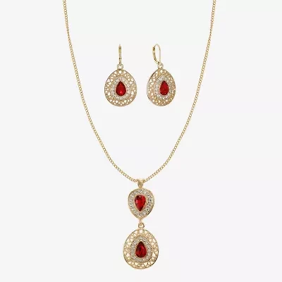 Monet Jewelry Gold Tone Pendant Necklace & Drop Earring Womens Red Glass 2-pc. Jewelry Set