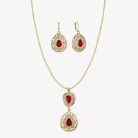 Monet Jewelry Gold Tone Pendant Necklace & Drop Earring Womens Red Glass 2-pc. Jewelry Set