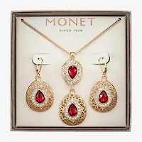 Monet Jewelry Gold Tone Pendant Necklace & Drop Earring Womens Red Glass 2-pc. Jewelry Set