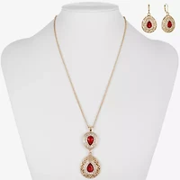 Monet Jewelry Gold Tone Pendant Necklace & Drop Earring Womens Red Glass 2-pc. Jewelry Set