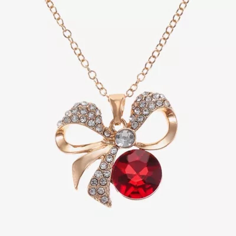 Monet Jewelry Gold Tone Pendant Necklace & Drop Earring Womens Red Glass Bow 2-pc. Jewelry Set