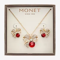 Monet Jewelry Gold Tone Pendant Necklace & Drop Earring Womens Red Glass Bow 2-pc. Jewelry Set