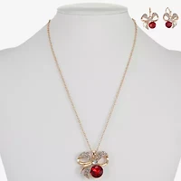 Monet Jewelry Gold Tone Pendant Necklace & Drop Earring Womens Red Glass Bow 2-pc. Jewelry Set