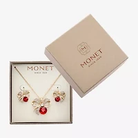 Monet Jewelry Gold Tone Pendant Necklace & Drop Earring Womens Red Glass Bow 2-pc. Jewelry Set