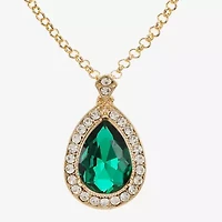 Monet Jewelry Gold Tone Pendant Necklace & Stud Earring Womens Green Glass 2-pc. Jewelry Set