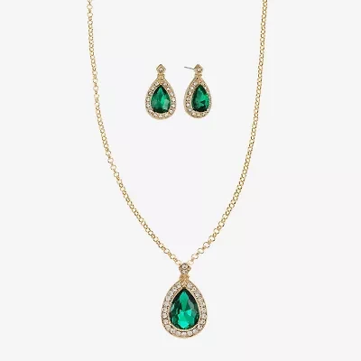 Monet Jewelry Gold Tone Pendant Necklace & Stud Earring Womens Green Glass 2-pc. Jewelry Set