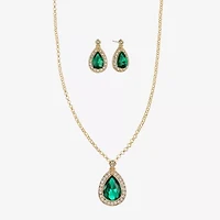 Monet Jewelry Gold Tone Pendant Necklace & Stud Earring Womens Green Glass 2-pc. Jewelry Set