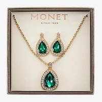 Monet Jewelry Gold Tone Pendant Necklace & Stud Earring Womens Green Glass 2-pc. Jewelry Set