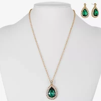 Monet Jewelry Gold Tone Pendant Necklace & Stud Earring Womens Green Glass 2-pc. Jewelry Set