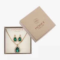 Monet Jewelry Gold Tone Pendant Necklace & Stud Earring Womens Green Glass 2-pc. Jewelry Set