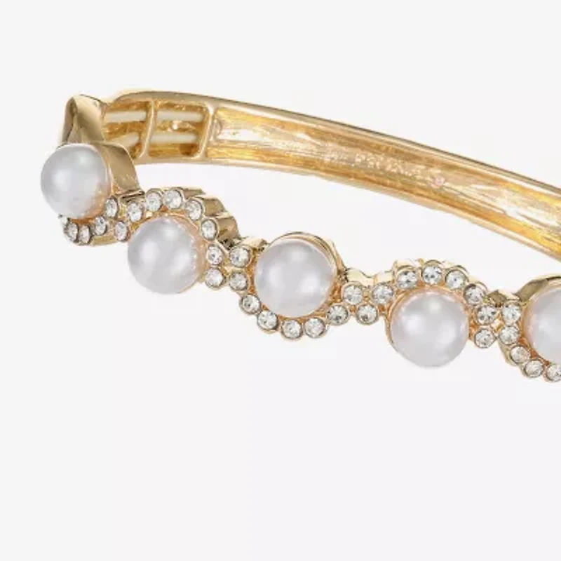 Monet Jewelry Gold Tone Scallop Womens Glass Simulated Pearl Round Stretch Bracelet