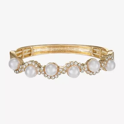 Monet Jewelry Gold Tone Scallop Womens Glass Simulated Pearl Round Stretch Bracelet
