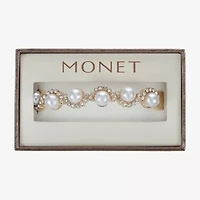 Monet Jewelry Gold Tone Scallop Womens Glass Simulated Pearl Round Stretch Bracelet