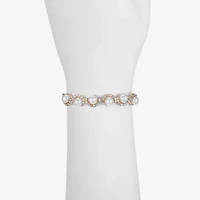 Monet Jewelry Gold Tone Scallop Womens Glass Simulated Pearl Round Stretch Bracelet