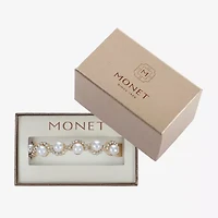 Monet Jewelry Gold Tone Scallop Womens Glass Simulated Pearl Round Stretch Bracelet