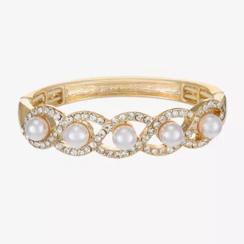 Monet Jewelry Gold Tone Twist Womens Glass Simulated Pearl Stretch Bracelet
