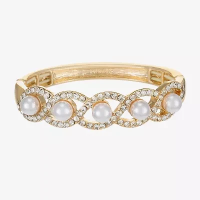 Monet Jewelry Gold Tone Twist Womens Glass Simulated Pearl Stretch Bracelet