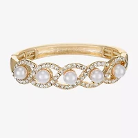 Monet Jewelry Gold Tone Twist Womens Glass Simulated Pearl Stretch Bracelet