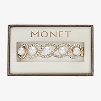 Monet Jewelry Gold Tone Twist Womens Glass Simulated Pearl Stretch Bracelet