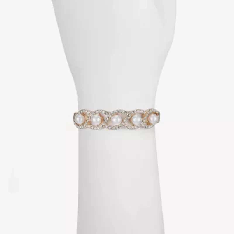 Monet Jewelry Gold Tone Twist Womens Glass Simulated Pearl Stretch Bracelet
