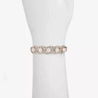 Monet Jewelry Gold Tone Twist Womens Glass Simulated Pearl Stretch Bracelet