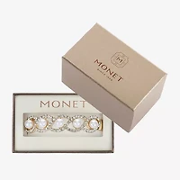 Monet Jewelry Gold Tone Twist Womens Glass Simulated Pearl Stretch Bracelet