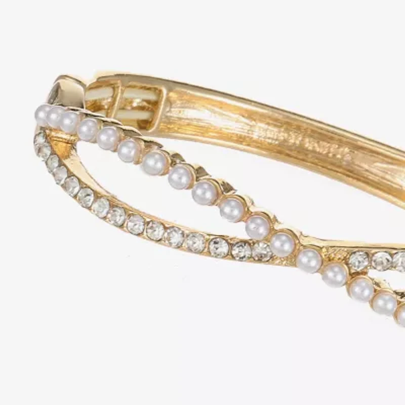 Monet Jewelry Gold Tone Twist Womens Glass Simulated Pearl Stretch Bracelet
