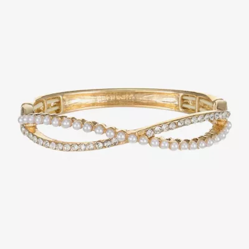 Monet Jewelry Gold Tone Twist Womens Glass Simulated Pearl Stretch Bracelet