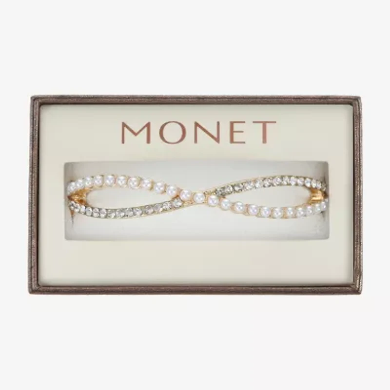 Monet Jewelry Gold Tone Twist Womens Glass Simulated Pearl Stretch Bracelet