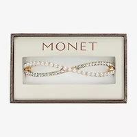 Monet Jewelry Gold Tone Twist Womens Glass Simulated Pearl Stretch Bracelet