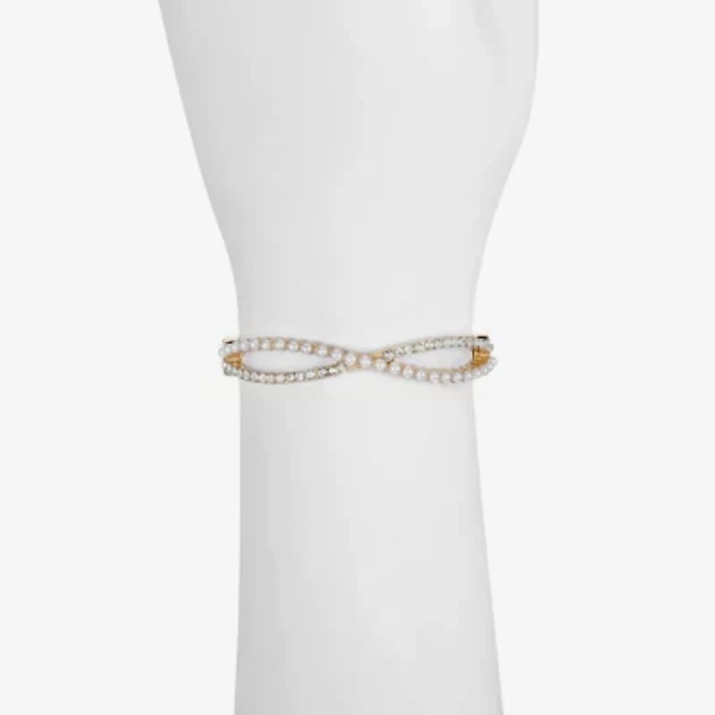 Monet Jewelry Gold Tone Twist Womens Glass Simulated Pearl Stretch Bracelet