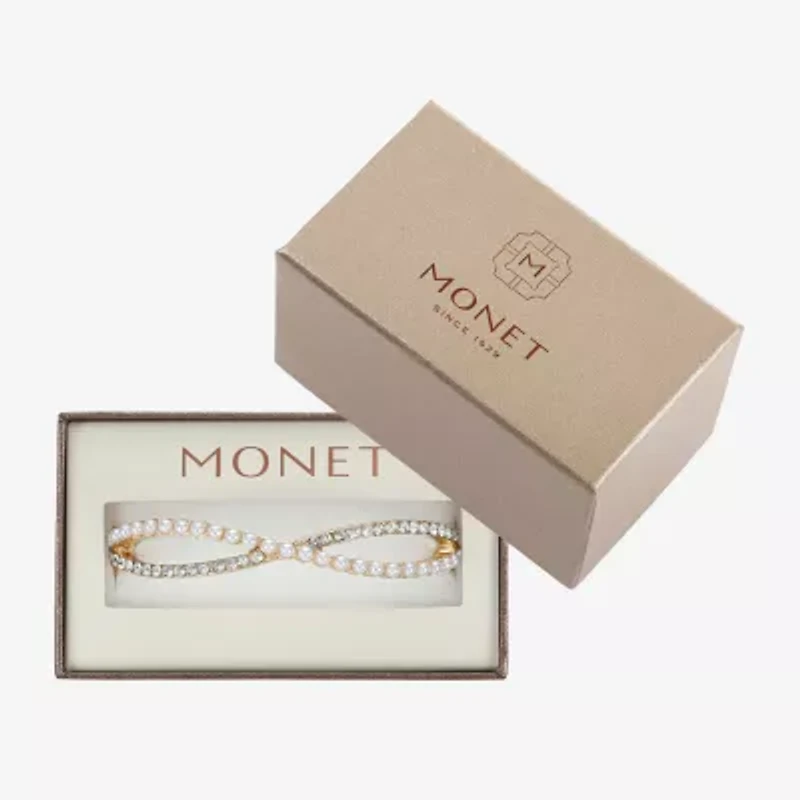 Monet Jewelry Gold Tone Twist Womens Glass Simulated Pearl Stretch Bracelet
