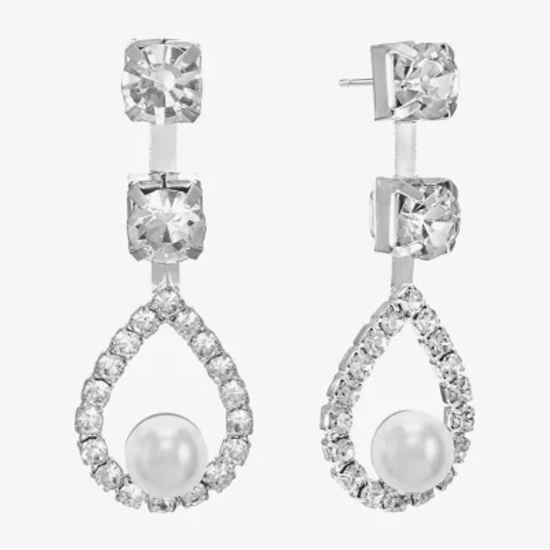 Monet Jewelry Timeless Silver Tone Womens Glass Simulated Pearl Hypoallergenic Drop Earrings