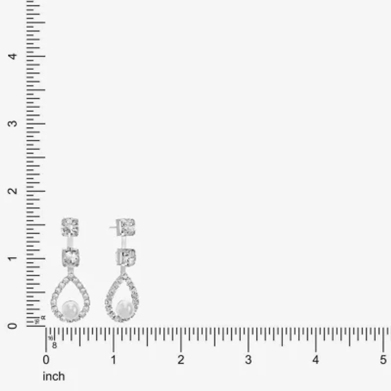 Monet Jewelry Timeless Silver Tone Womens Glass Simulated Pearl Hypoallergenic Drop Earrings