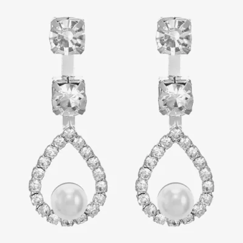 Monet Jewelry Timeless Silver Tone Womens Glass Simulated Pearl Hypoallergenic Drop Earrings