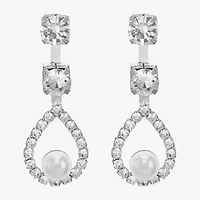Monet Jewelry Timeless Silver Tone Womens Glass Simulated Pearl Hypoallergenic Drop Earrings