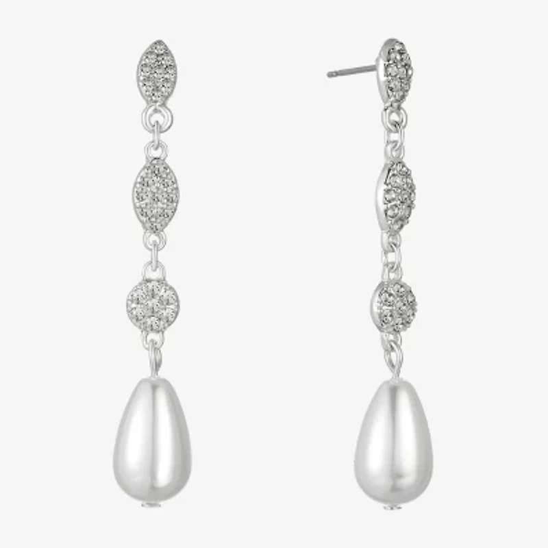 Monet Jewelry Timeless Silver Tone Womens Glass Simulated Pearl Hypoallergenic Drop Earrings
