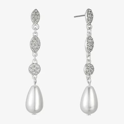 Monet Jewelry Timeless Silver Tone Womens Glass Simulated Pearl Hypoallergenic Drop Earrings