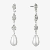 Monet Jewelry Timeless Silver Tone Womens Glass Simulated Pearl Hypoallergenic Drop Earrings