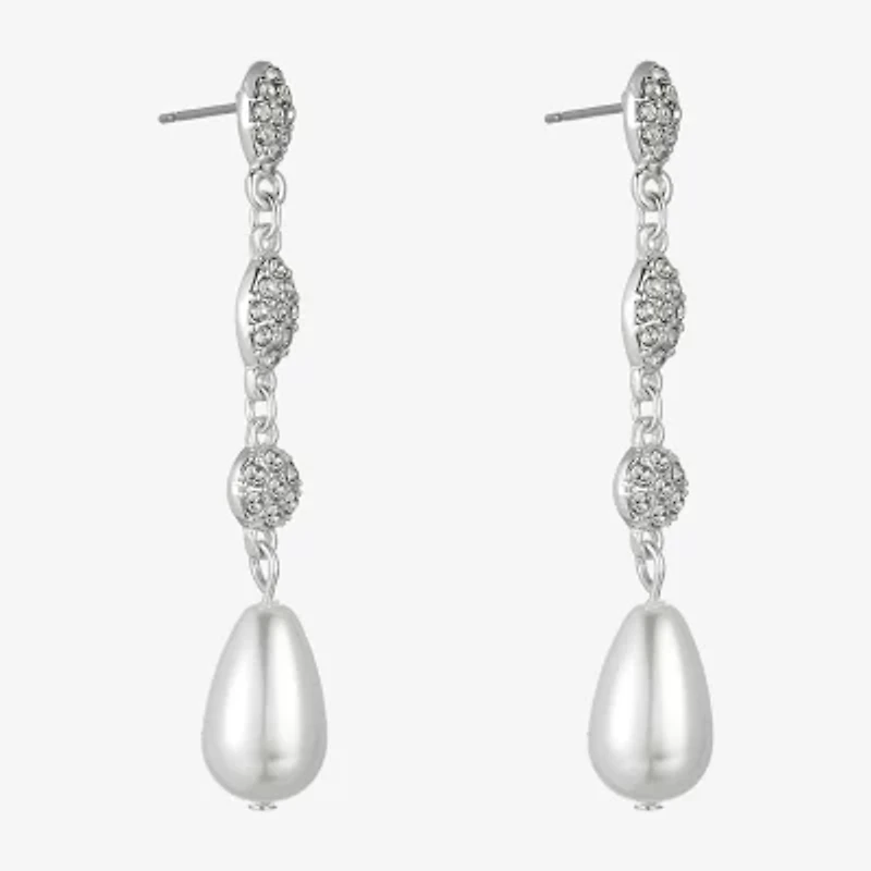 Monet Jewelry Timeless Silver Tone Womens Glass Simulated Pearl Hypoallergenic Drop Earrings
