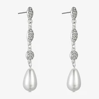Monet Jewelry Timeless Silver Tone Womens Glass Simulated Pearl Hypoallergenic Drop Earrings