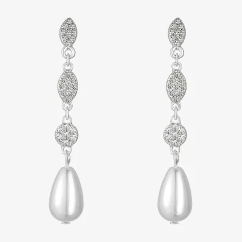 Monet Jewelry Timeless Silver Tone Womens Glass Simulated Pearl Hypoallergenic Drop Earrings