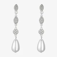 Monet Jewelry Timeless Silver Tone Womens Glass Simulated Pearl Hypoallergenic Drop Earrings