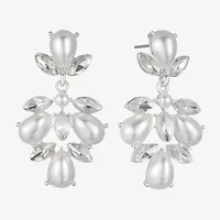 Monet Jewelry Timeless Silver Tone Shaky Womens Glass Simulated Pearl Marquise Hypoallergenic Chandelier Earrings