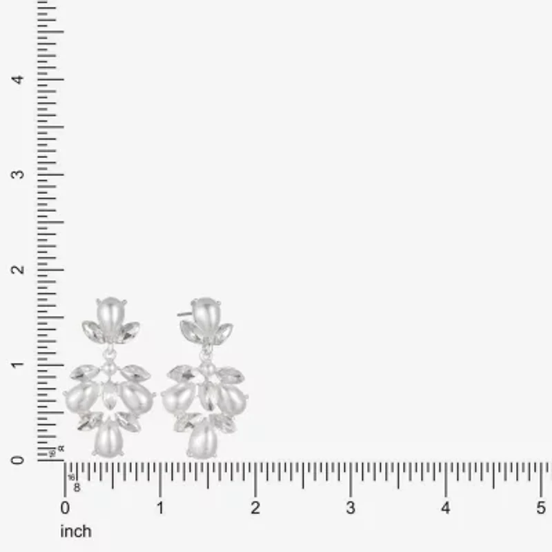 Monet Jewelry Timeless Silver Tone Shaky Womens Glass Simulated Pearl Marquise Hypoallergenic Chandelier Earrings
