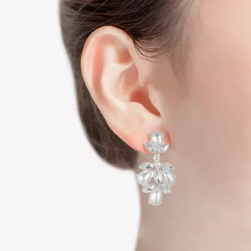 Monet Jewelry Timeless Silver Tone Shaky Womens Glass Simulated Pearl Marquise Hypoallergenic Chandelier Earrings